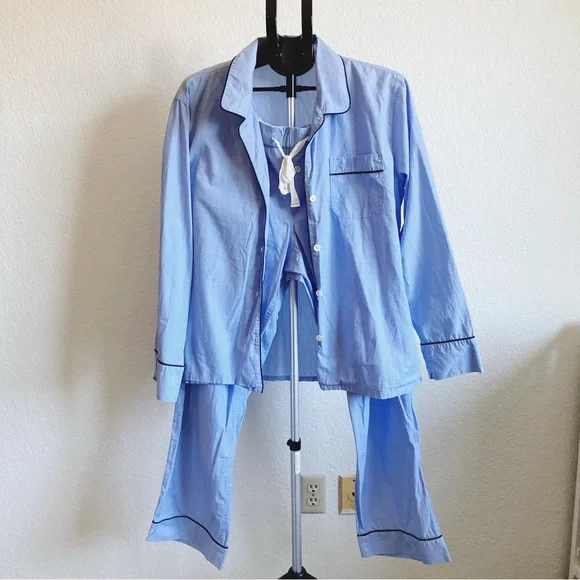 J. Crew End on End Cotton Long Sleeve Pajamas in Hydrangea Blue - Picture 3 of 13